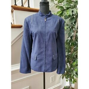 Alfred Dunner Women's Blue 100% Polyester Long Sleeve Full Zip Casual Jacket 14